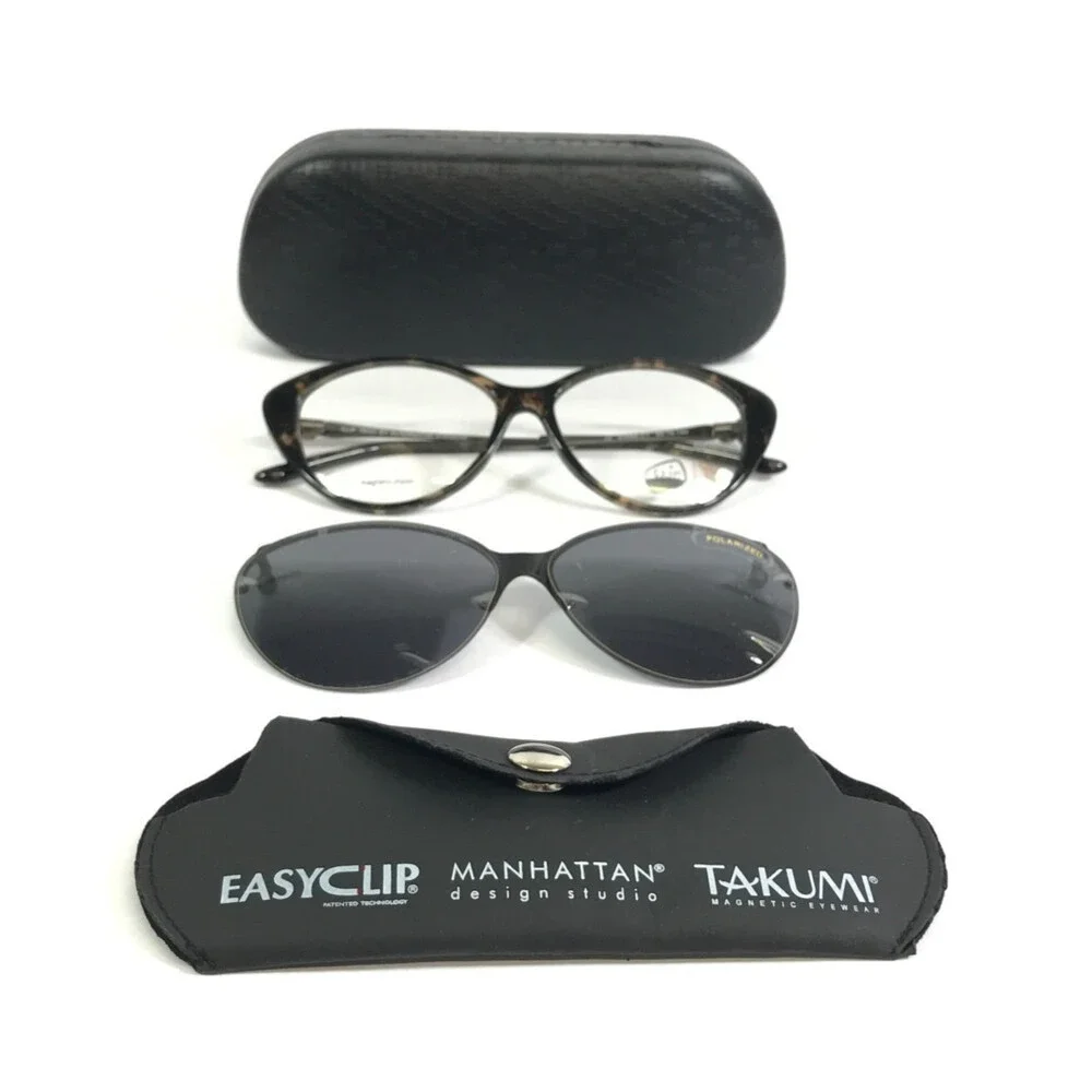 Clip Tech Eyeglasses Frames K3996-C1 Gray Cat Eye Full Rim w/ Clip Ons 54-14-140